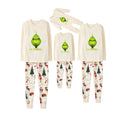 Beige Christmas Pattern Print Christmas Pajamas Set With Grinch and "EW People" Print