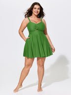 Cut-Out Pockets Fit And Flare Swim Dress