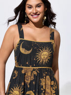 Celestial Print Wide Straps Midi Dress