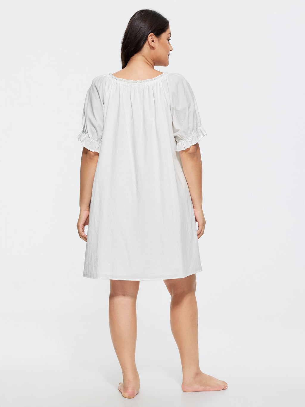 Cotton Plain Stretchy Cuff Sleeve Lounge Dress