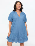 Ruffled Hem Notched Collar Mini Dress