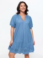 Ruffled Hem Notched Collar Mini Dress