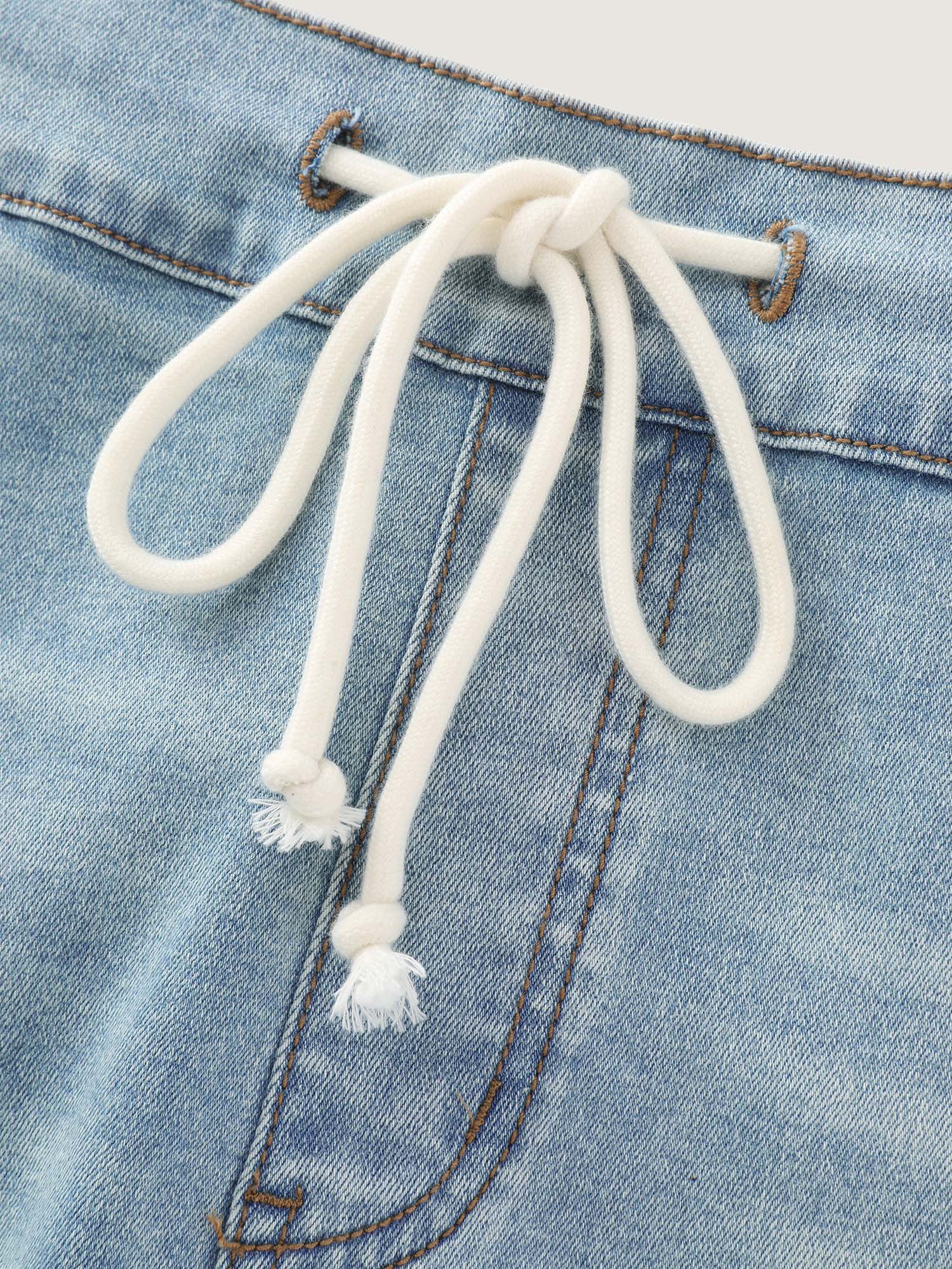 Stretchy Elastic Back Waist Straight-Leg Denim Shorts