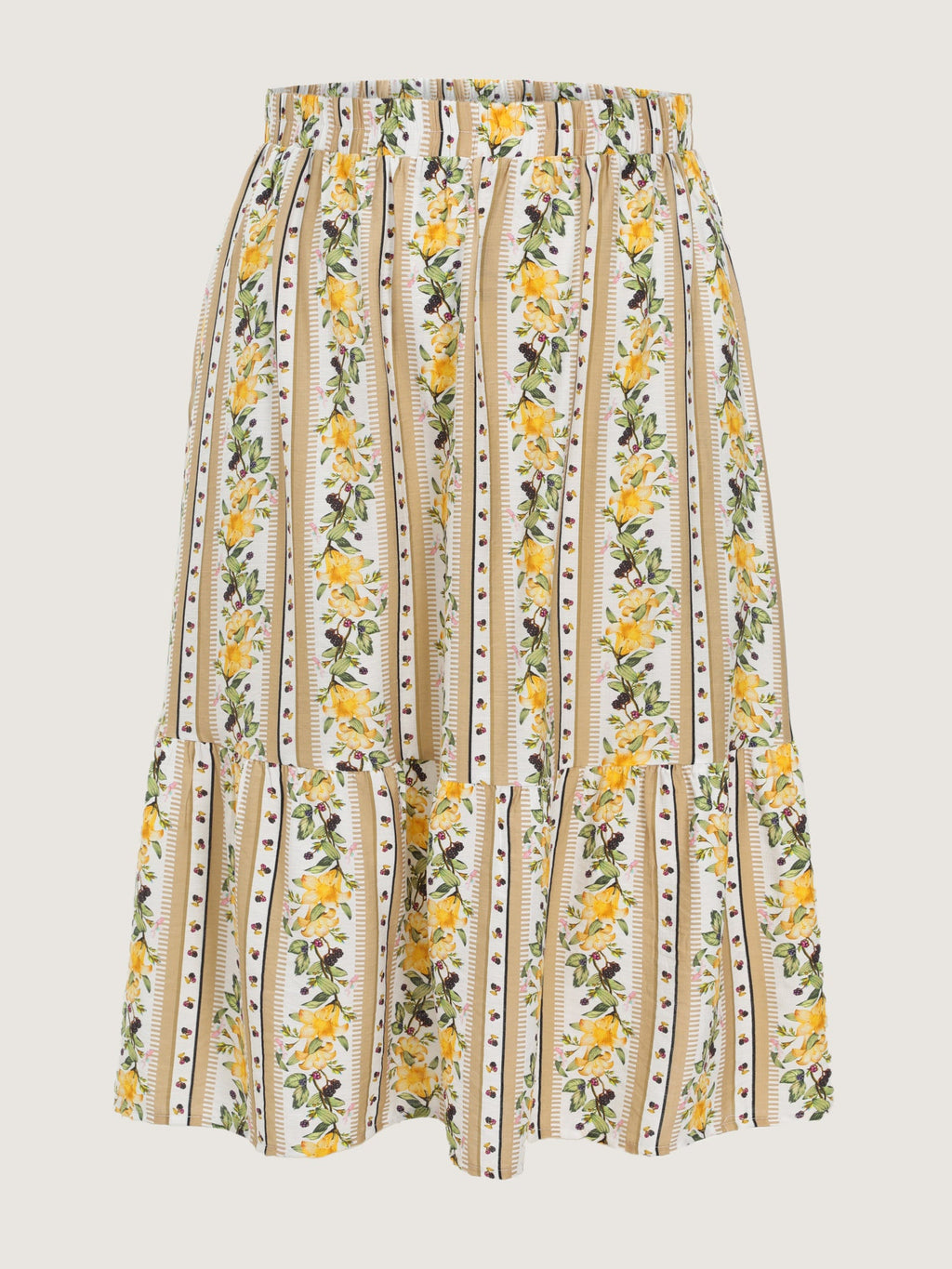 Floral Striped Print Ruffled Hem Midi Skirt