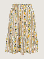 Floral Striped Print Ruffled Hem Midi Skirt