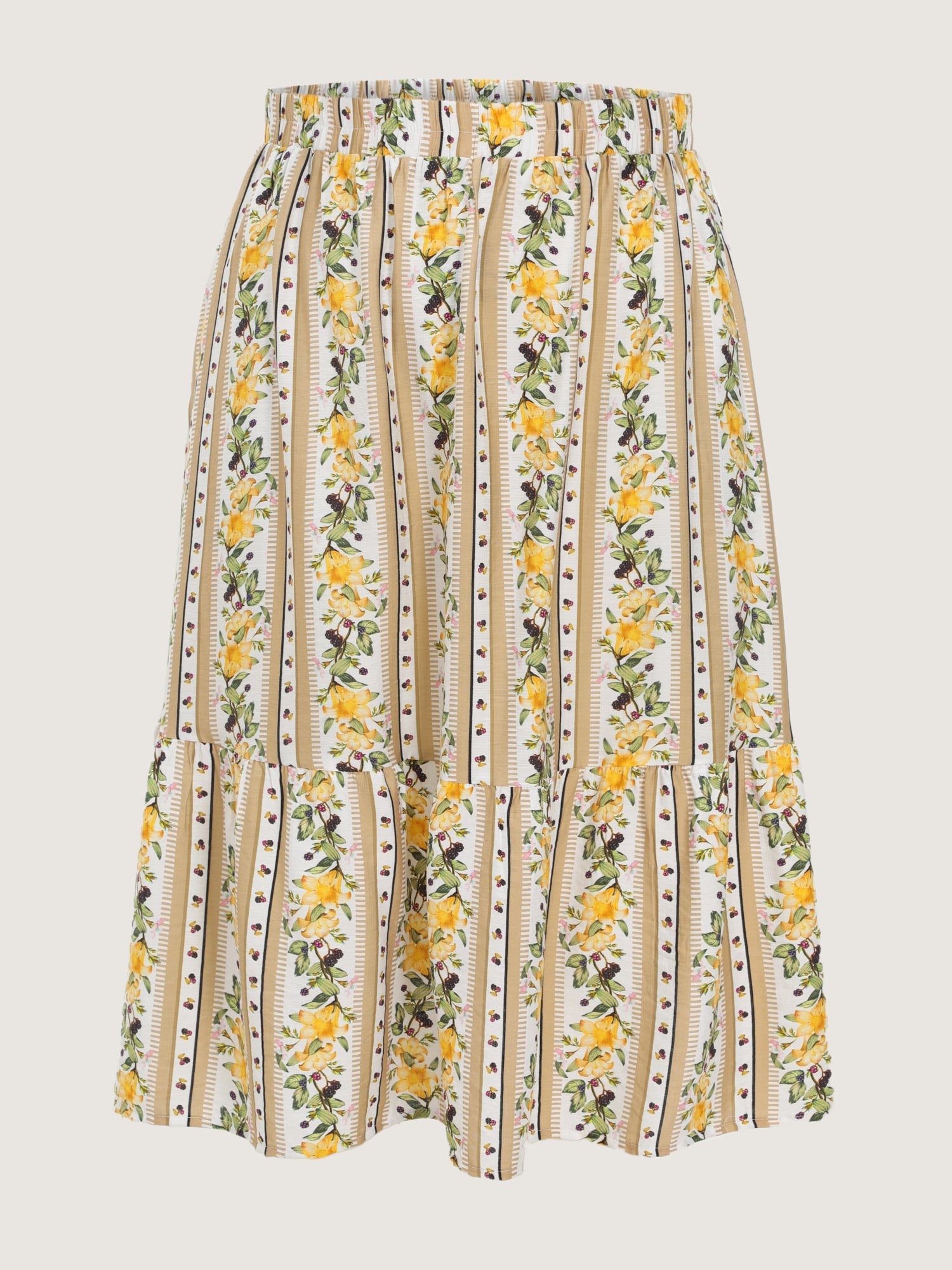 Floral Striped Print Ruffled Hem Midi Skirt