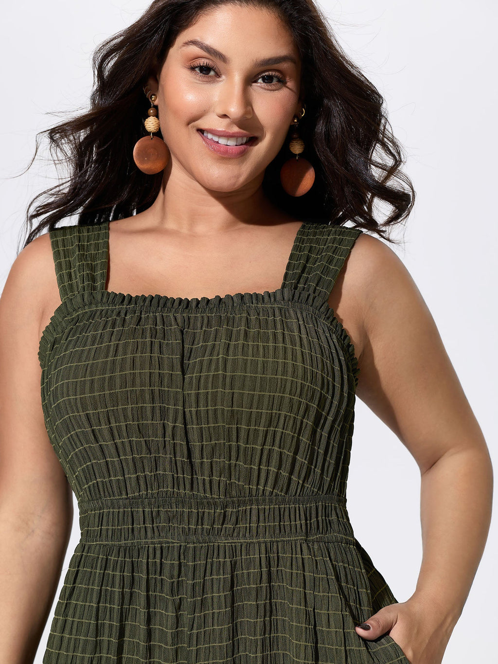 Textured Wide Straps Shirred Waist Jumpsuit