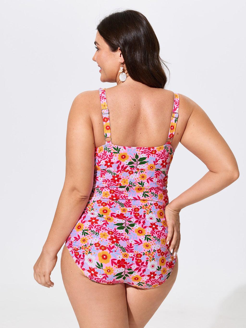 Floral Print Ruffled Neckline One-Piece Swim