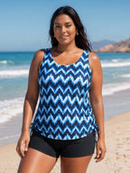 Tie-Dye Effect Scoop Neckline Swim Top