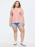 Cotton Lace Neckline Sheer T-Shirt