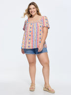 Supersoft Boho Floral Print Square Neck Blouse