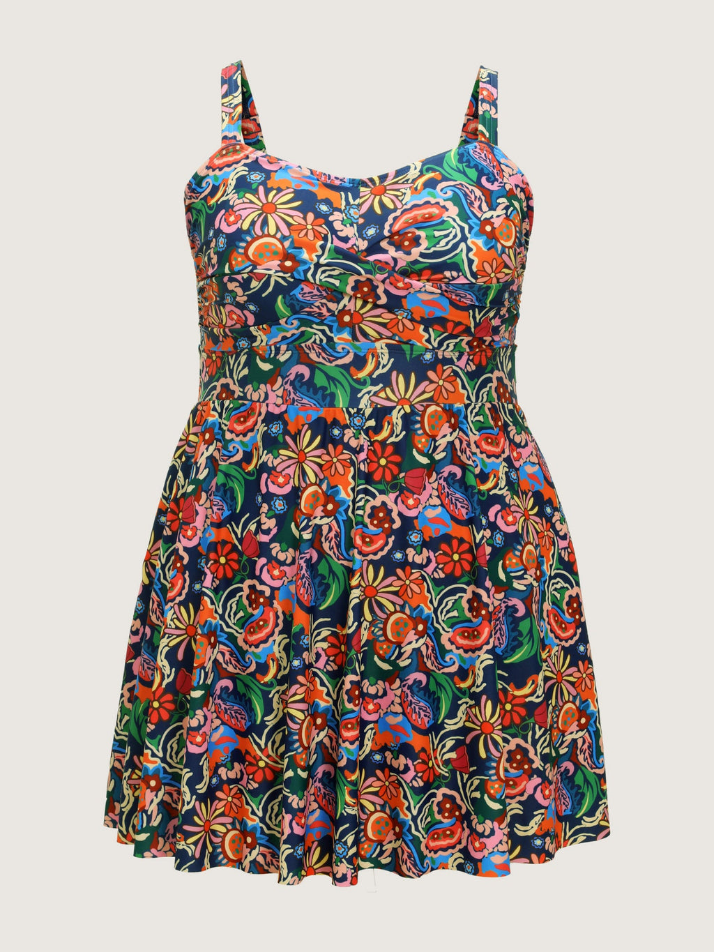 Floral Print Backless Pockets Swim Dress