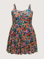 Floral Print Backless Pockets Swim Dress