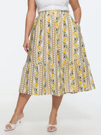Floral Striped Print Ruffled Hem Midi Skirt