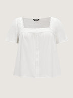 Cotton Lace Trim Square Neck Spliced Blouse