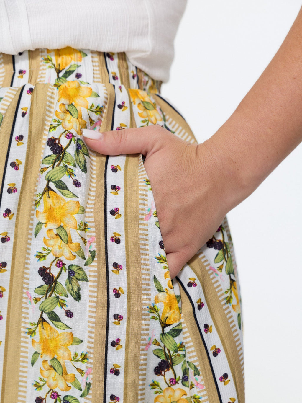 Floral Striped Print Ruffled Hem Midi Skirt