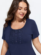 Supersoft Lace Trim Fitted Plain T-Shirt