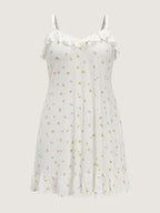 Supersoft Ruffled Neckline Floral Print Sleeveless Nightgown