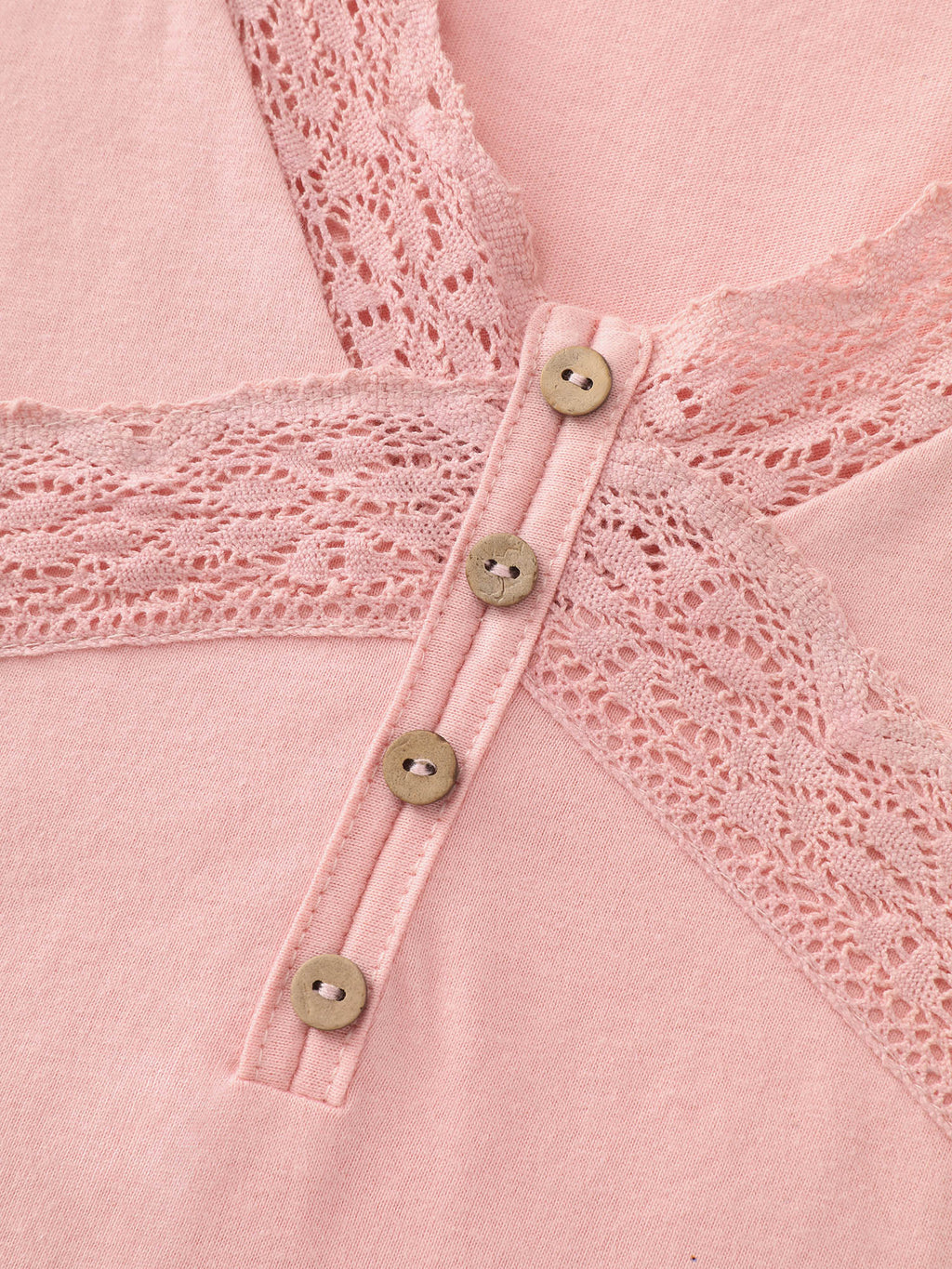 Cotton Lace Neckline Sheer T-Shirt