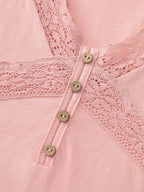 Cotton Lace Neckline Sheer T-Shirt