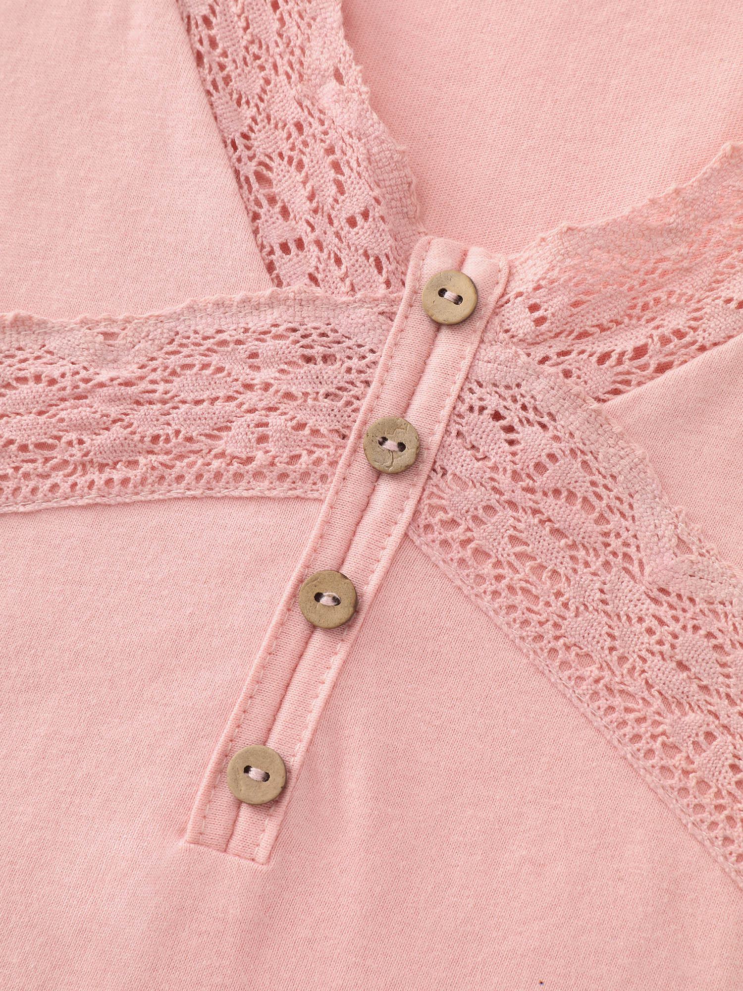 Cotton Lace Neckline Sheer T-Shirt