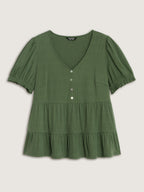Stretchy Tiered Button Detail Knit Top