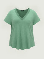 Cotton Supported Bra Stretchy V-Neck Plain T-Shirt