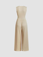2026 Women's new jumpsuit with pockets Plain Ruched V Neck Ribbed Tank Jumpsuit, Summer Outfits 2025, Elegant Sleeveless Wide Leg Jumpsuit for Women for Vacation Holiday Party, Ladies Summer Clothes