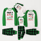 Green Raglan Top Green Plaid Christmas Pajamas Set With Gnomes and "HAVE A HOLLY JOLLY Christmas" Print