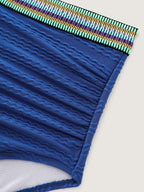 Textured Color Contrast High Waisted Swim Bottoms