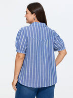 Pure Cotton Striped Puffy Sleeve Blouse