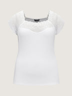 Sheer Lace Neckline Plain Knit Top