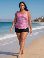 Tie-Dye Effect Scoop Neckline Swim Top