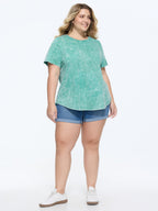 Cotton Stretchy Snowflake Effect Curvy Hem T-Shirt