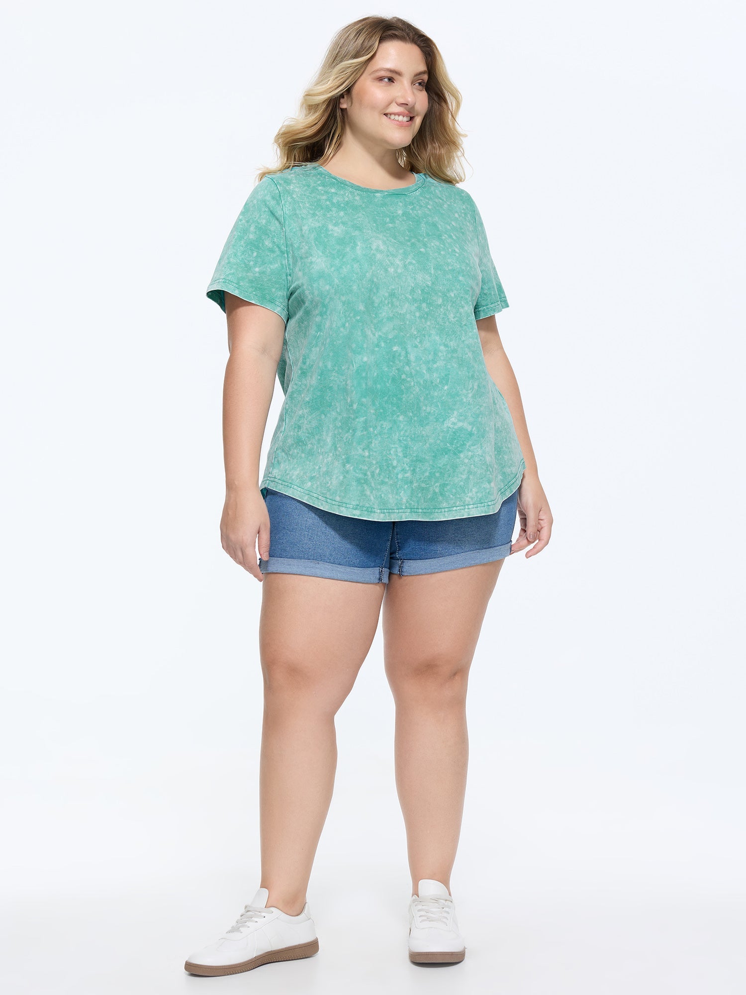 Cotton Stretchy Snowflake Effect Curvy Hem T-Shirt