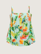 Tropical Breeze Print Shirred Neckline Tank Top