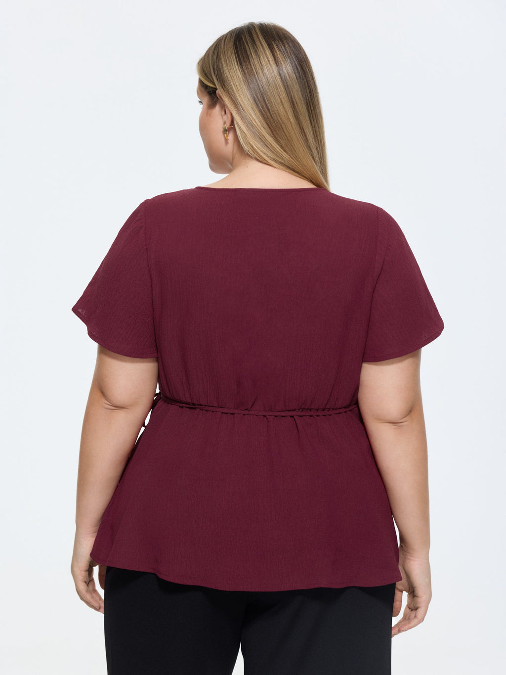 Stretchy Waist Side-Tie Plain Blouse
