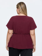 Stretchy Waist Side-Tie Plain Blouse