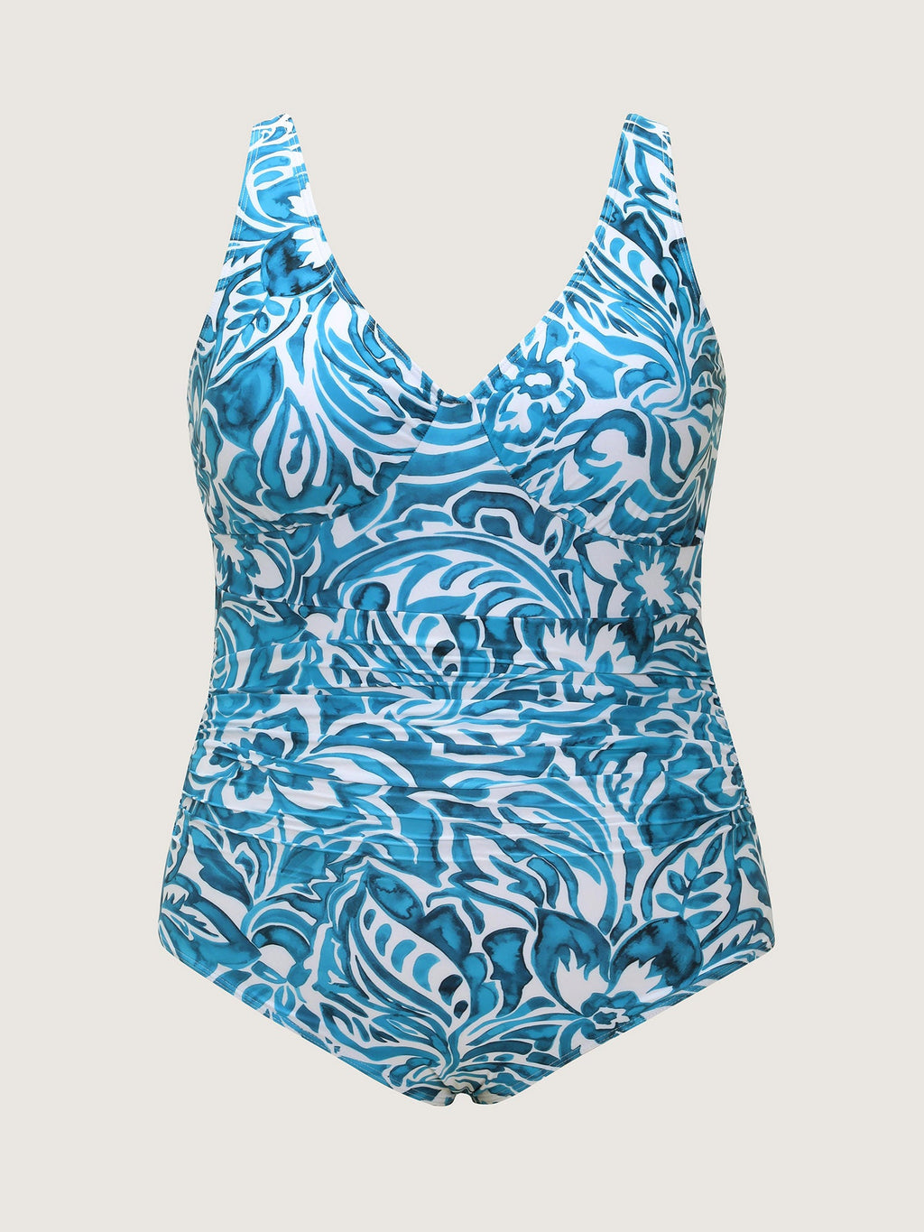 Floral Print V-Neck Ruched One-Piece Swim