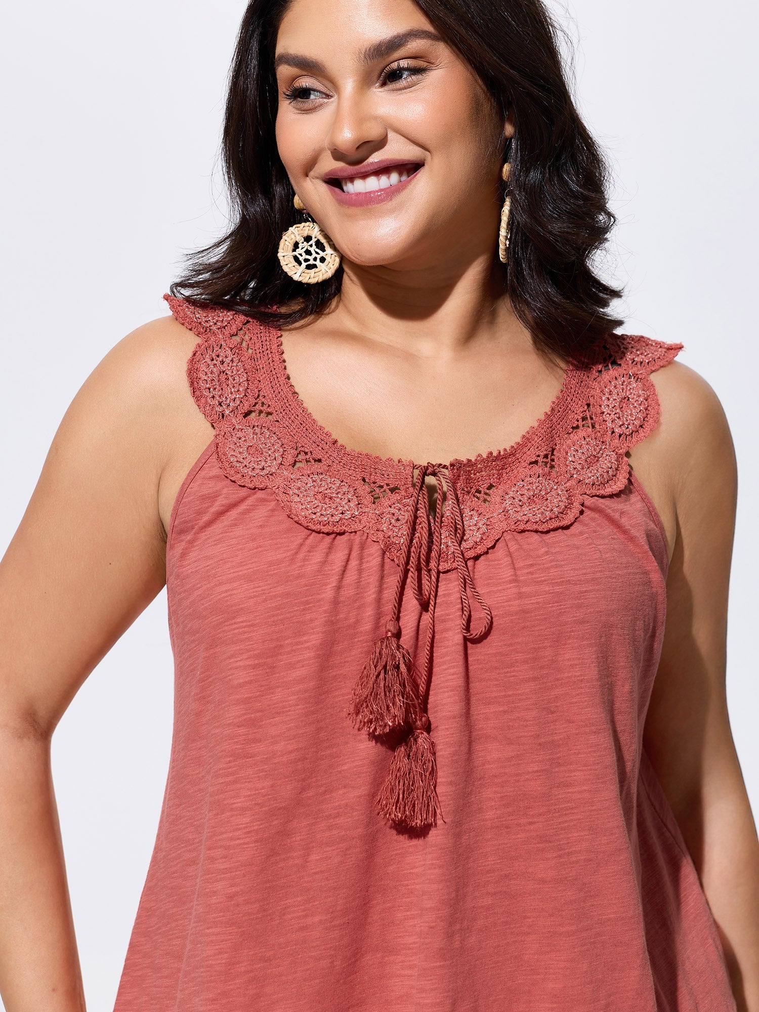Supersoft Lace Neckline Sleeveless Knit Top