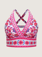Floral Print Cut-Out Back Swim Top