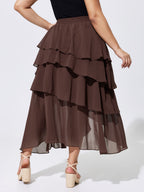 Ruffled Tiered Flowy Asymmetrical Maxi Skirt
