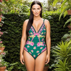 Green Grape Blossom Tropical Vineyard V-Neck Swimsuit & Mini Skirt