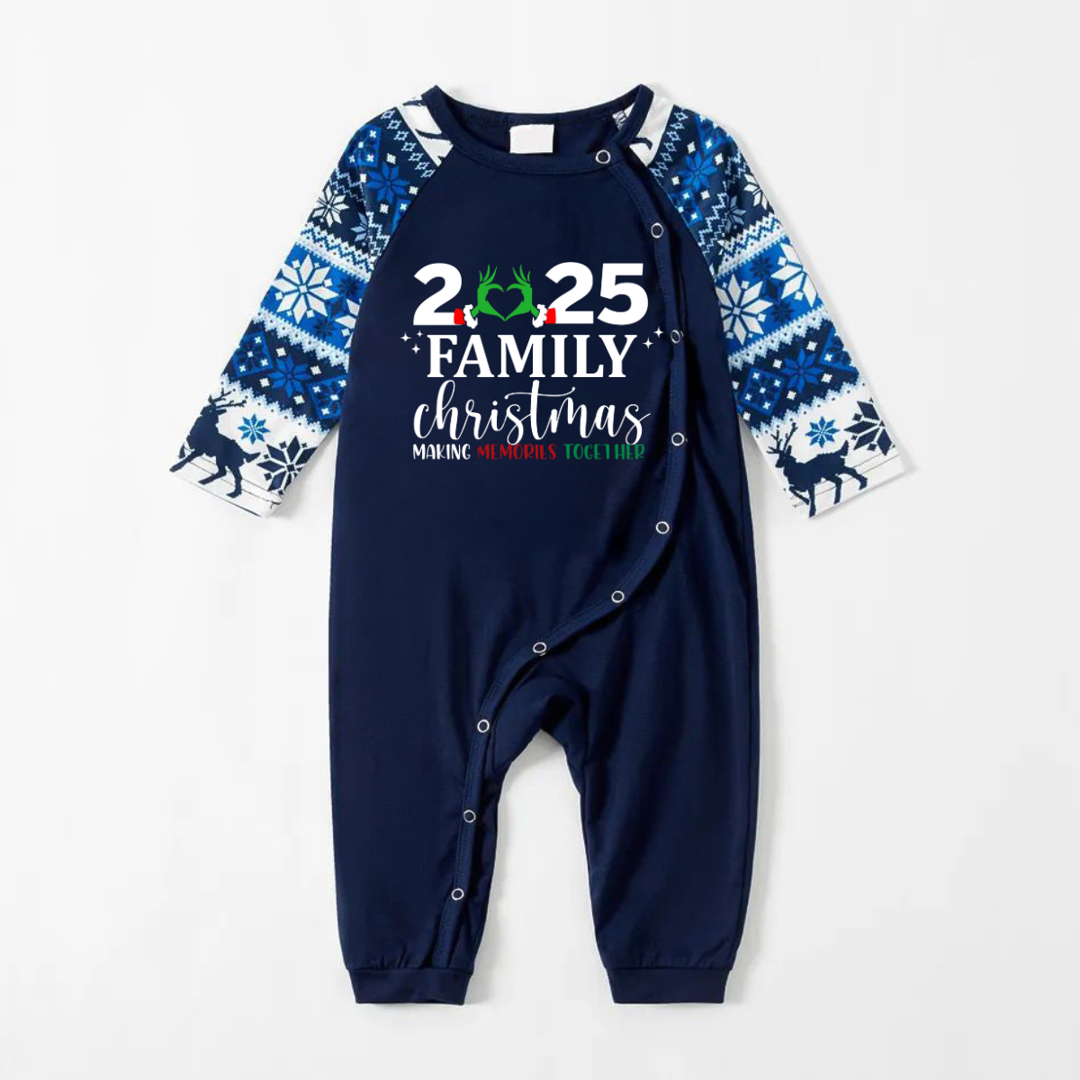 "2025 Family Chriatmas" Quirky Heart Letter Print Blue Long Sleeve Family Matching Pajamas With Dog bandana