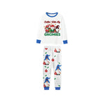 Blue Family Christmas Holiday Pajamas Set with Merry Gnome Pattern Print