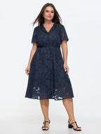 Floral Textured Lined Midi Shirt Dress
