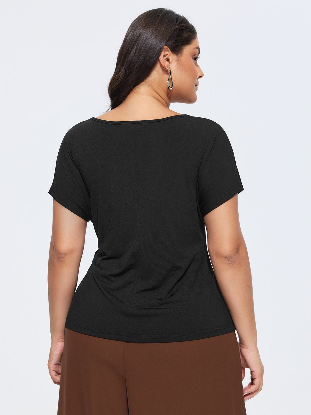 Stretchy Ruched Boat Neckline T-Shirt