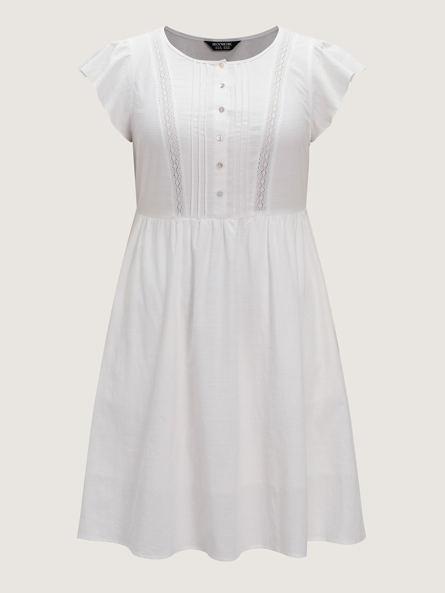 Cotton Lace Trim Pleated Plain Mini Dress