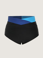Colorblock Overlap Waist Swim Bottoms