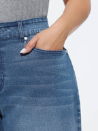 Stretchy Embroidered Hem Wide-Leg Jeans